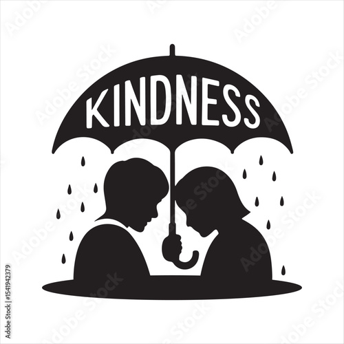 Kindness umbrella protecting two people silhouette under rain in caring concept design

