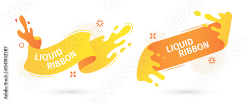 Bright yellow liquid ribbons on white background. Collection design elements, decorative sticker for sale banner. 