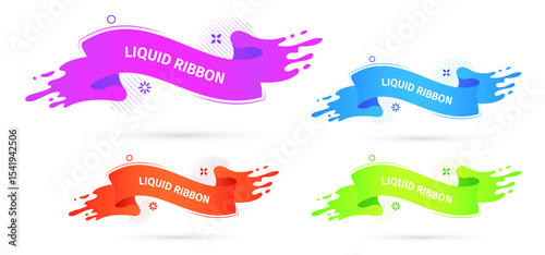 Bright liquid ribbons on white background. Collection design elements, decorative sticker for sale banner. 