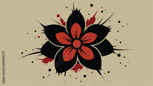 Bold floral tattoo design featuring red and black petals on a neutral background