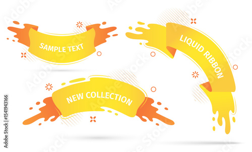 Bright yellow liquid ribbons on white background. Collection design elements, decorative sticker for sale banner. 