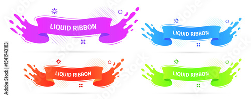 Bright liquid ribbons on white background. Collection design elements, decorative sticker for sale banner. 