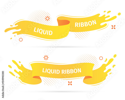 Bright yellow liquid ribbons on white background. Collection design elements, decorative sticker for sale banner. 