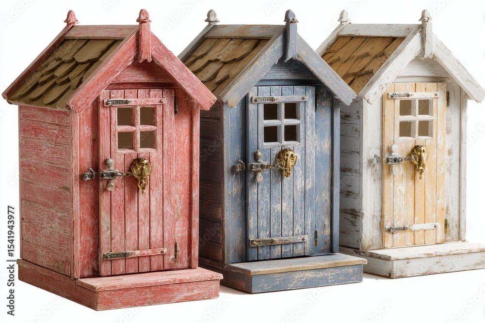 Fototapeta premium Three wooden beach houses banner
