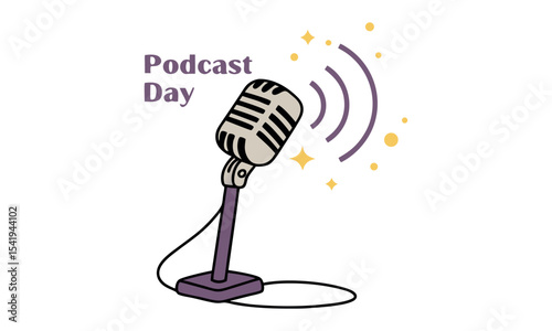 International Podcast Day. Vector Illustration with white background. Podcast, radio, broadcast, radio show, entertainment and journalism concept.