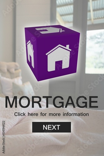 Digital composite image of mortgage text and bedroom