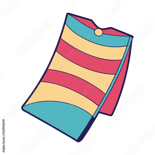 Colorful retro striped notebook with button closure on a yellow background