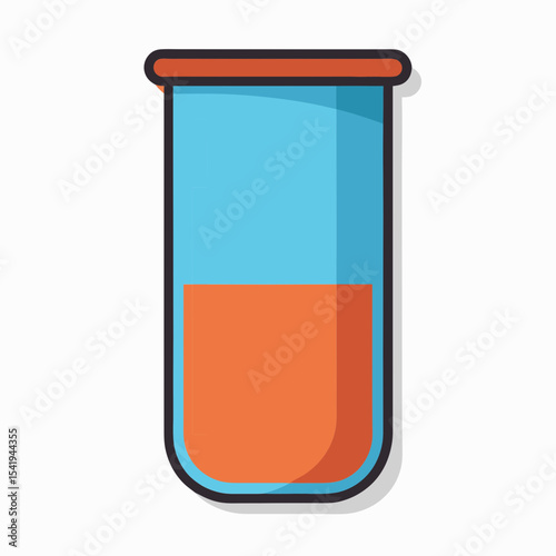 Test tube with brown liquid and blue liquid on orange background graphic