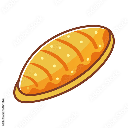Delicious golden brown baked bread loaf with sweet orange glaze and dots