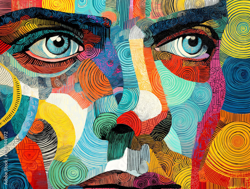 Triggered reaction environment. Abstract face distorted by environmental noise patterns in a digital artwork.