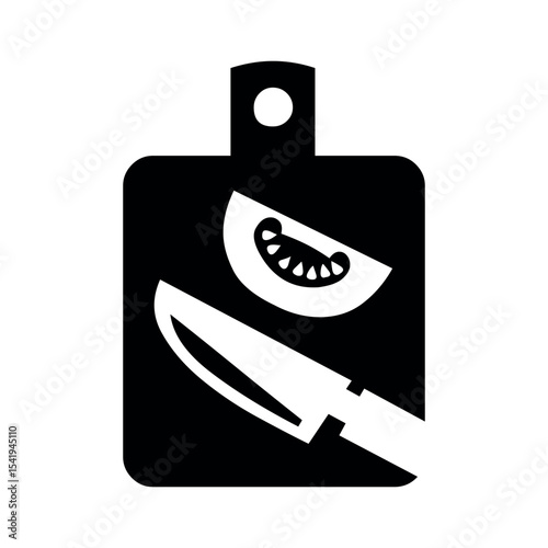 Illustration of cutting board knife and tomato slice vector icon for food preparation and kitchen design needs now today here vector