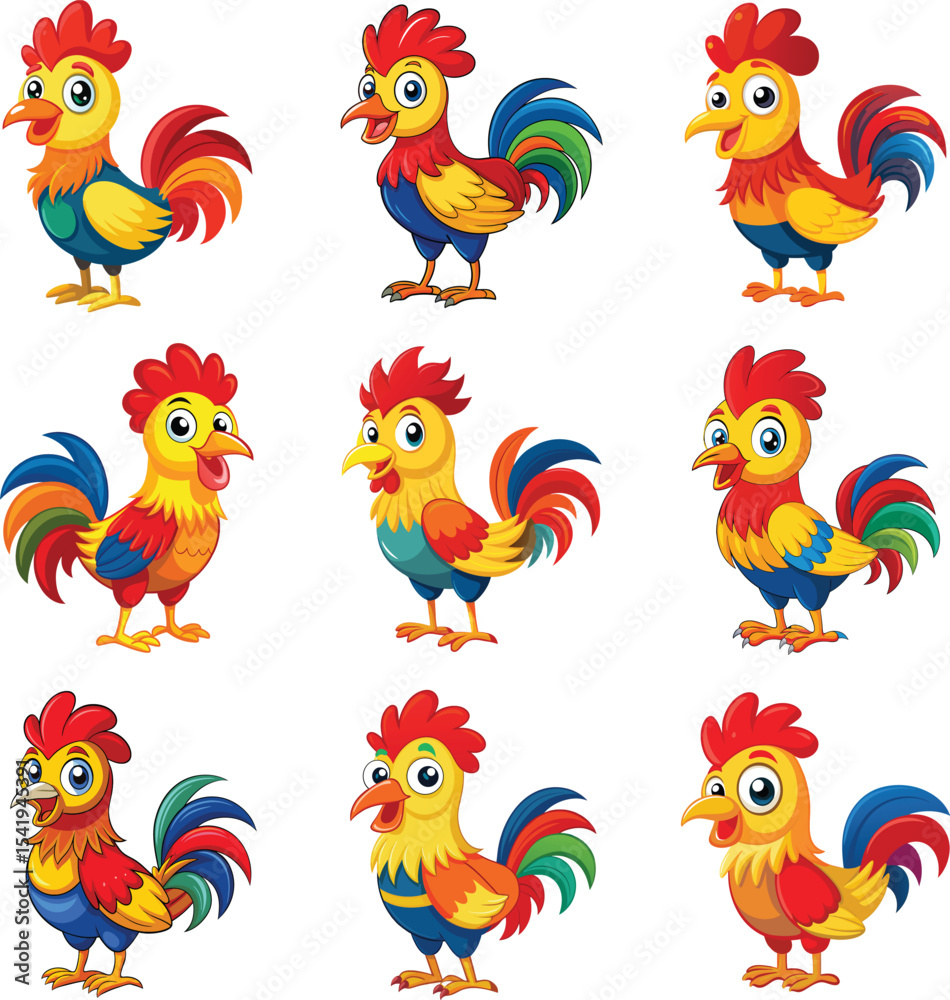 rooster, cartoon, farm, chicken, illustration, set, vector, animal, hen, isolated, domestic, bird, icon, collection, cute, cock, colorful, nature, character, poultry, background, flat, pet, chick rooster, cartoon, farm, chicken, illustration, set, vector, animal, hen, isolated, domestic, bird, icon, collection, cute, cock, colorful, nature, character, poultry, background, flat, pet, chick