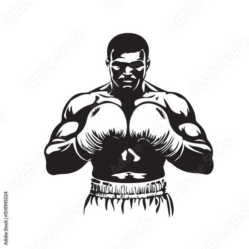 Vector illustration of a boxer in fighting stance, wearing gloves and ready to punch. Ideal for sports designs, boxing event posters, fitness themes, and martial arts content.