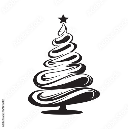 Vector illustration of a decorated Christmas tree adorned with ornaments, lights, and a star on top. Perfect for holiday cards, festive designs, seasonal decorations, and winter celebration themes.