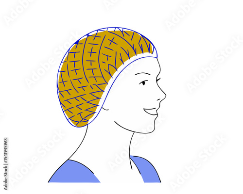 Smiling Woman in Fashionable Medical Care Hat - Hair Loss Solution Vector Illustration 