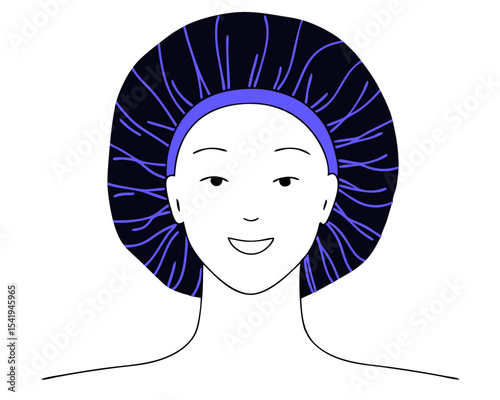 Smiling Woman in Fashionable Medical Care Hat - Hair Loss Solution Vector Illustration 