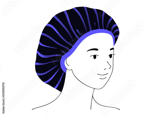 Smiling Woman in Fashionable Medical Care Hat - Hair Loss Solution Vector Illustration 
