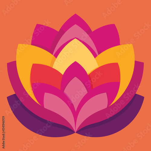 Colorful abstract lotus flower design on orange background for creative applications