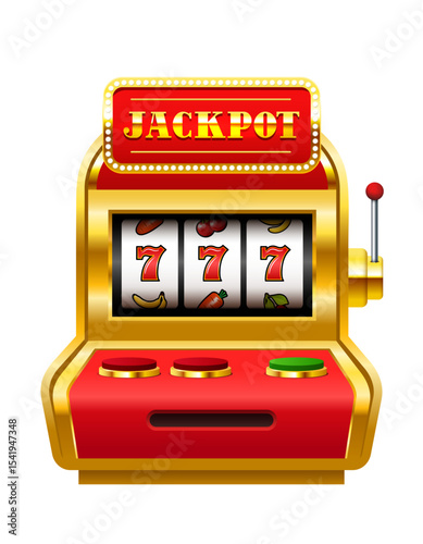Slot machine. Vector 3d illustration isolated on white background.