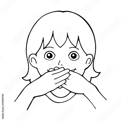girl smiling and covering mouth with both hands in playful emotion