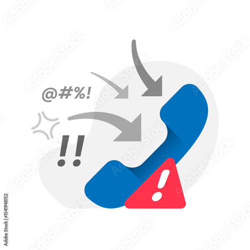 flat illustration of phone with exclamation mark, symbolizing customer service overload, support unavailable, or high call volume. Useful for website error pages, app notifications