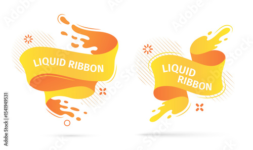 Bright yellow liquid ribbons on white background. Collection design elements, decorative sticker for sale banner. 