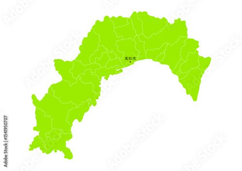 高知県の行政区分付き地図