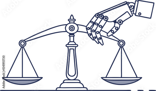 Illustration of a mechanical arm influencing a balance scale, symbolizing bias in artificial intelligence systems