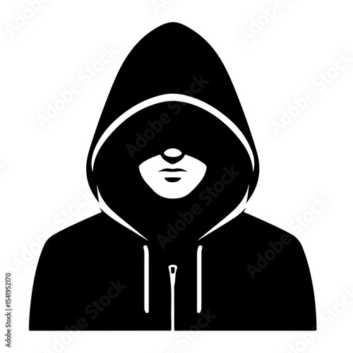 Hoodie Silhouette Icon – Black Vector Person in Hooded Sweatshirt with Hidden Face on White Background