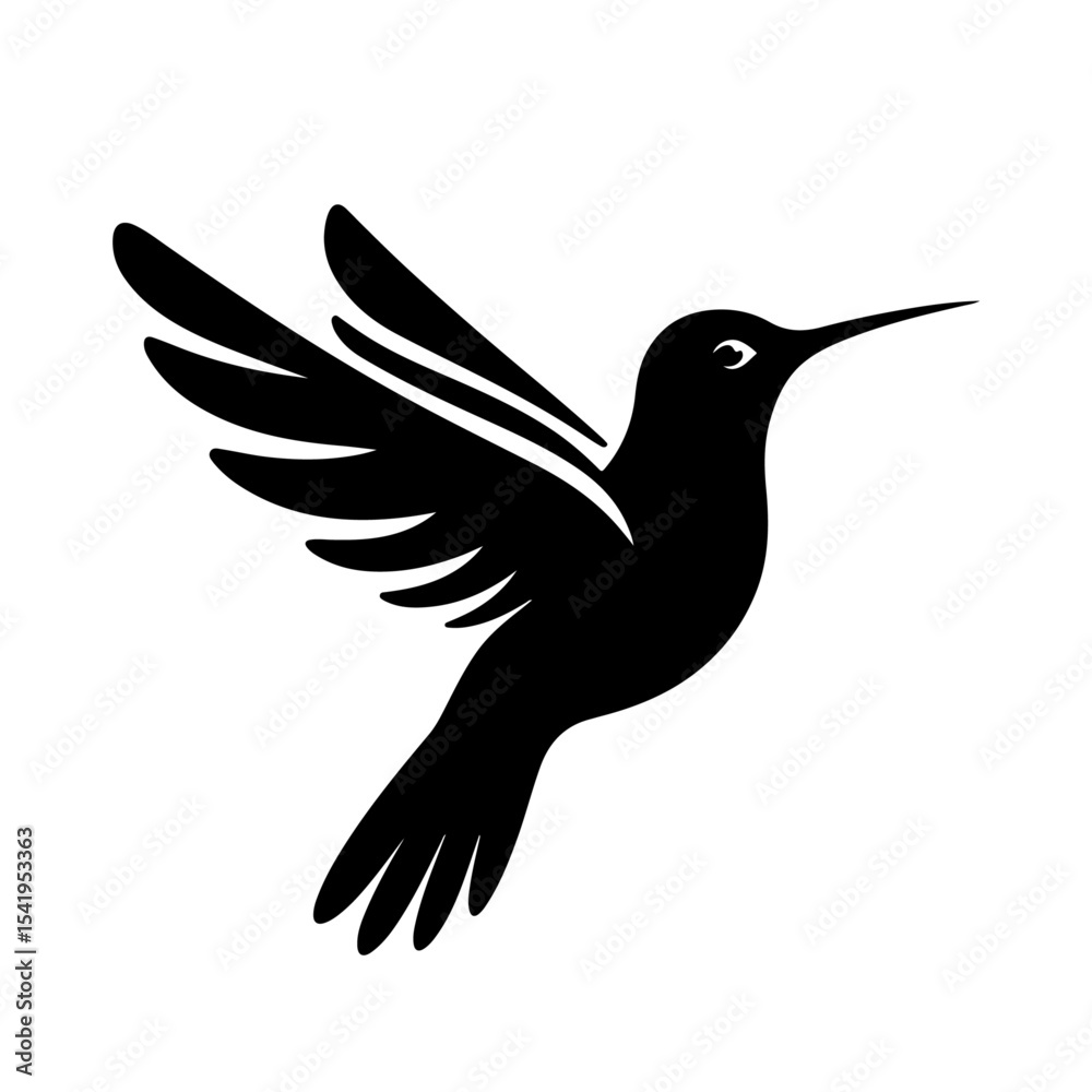 Obraz premium Stunning Black Hummingbird Silhouette in Dynamic Flight, Elegant Nature Vector Art for Design, Wildlife Illustration