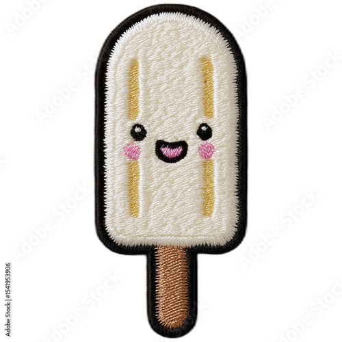 Smiling white embroidered popsicle with blushing cheeks