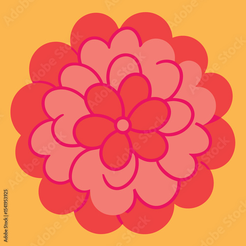 Colorful floral vector design with layered petals in shades of red and pink