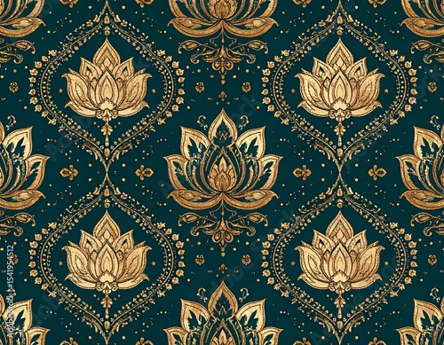 Intricate seamless Mughal floral motif pattern with hand-drawn paisley and lotus element 