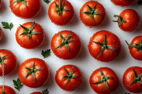 Fresh Red Tomatoes Background Pattern Water Drops Food © Salman