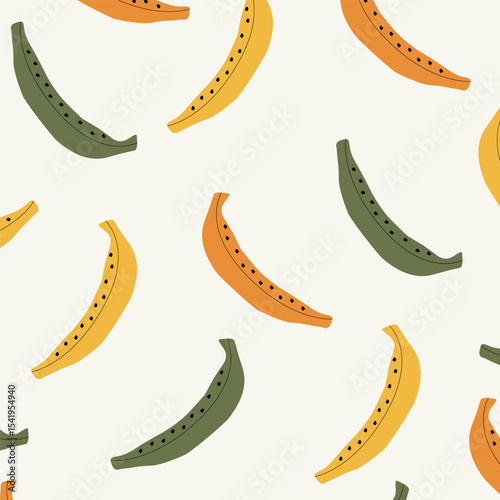 Seamless tropical banana pattern. Exotic summer fruit background. Minimal flat vector tropical food design. Vibrant banana illustration for fabric, wallpaper, or packaging.