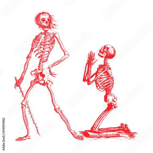 vector illustration of a skeleton prostrating