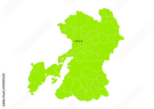 熊本県の行政区分付き地図