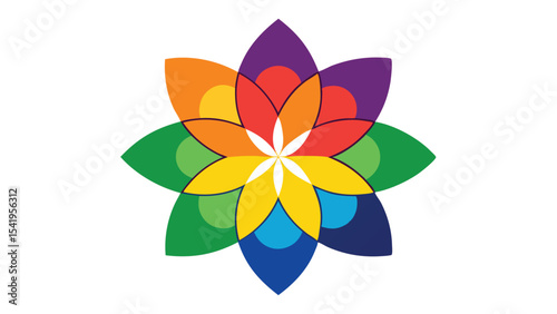 Colorful geometric flower design illustration with transparent background for various projects