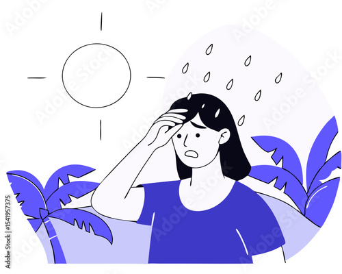 Woman Suffering Heat Exhaustion - Summer Dehydration Vector Illustration