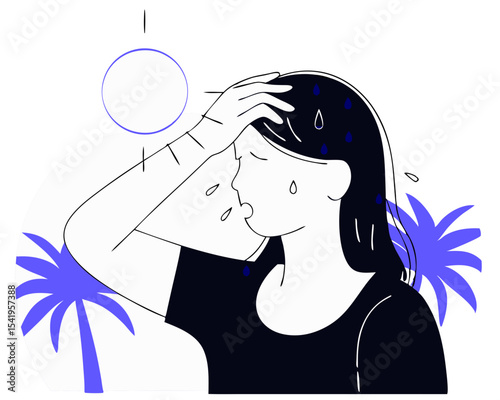 Woman Suffering Heat Exhaustion - Summer Dehydration Vector Illustration