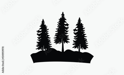 black and white redwood tree line art silhouette, vector illustration on white background
