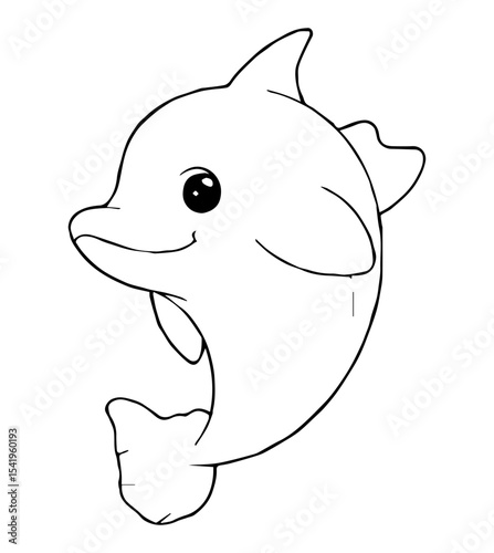 A cartoon dolphin is depicted with a friendly expression facing slightly left in a simple clean illustration style