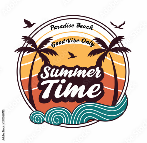 Summer time paradise t-shirt graphic design vector illustration 
