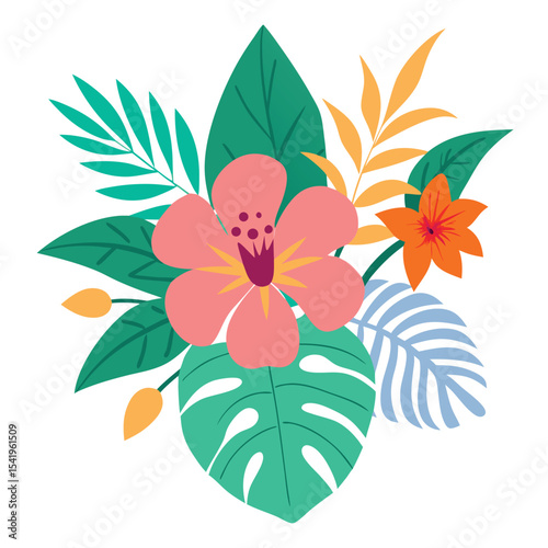 Colorful tropical floral arrangement with transparency for versatile design applications