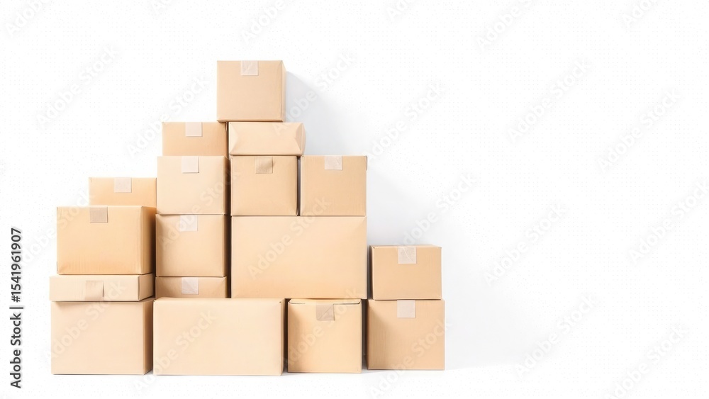 Obraz premium Stack of Beige Cardboard Boxes White Background beige boxes