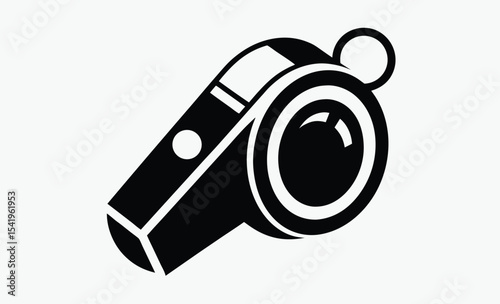 Whistle icon silhouette, line art vector, referee tool graphic, sports sound device, black shape illustration