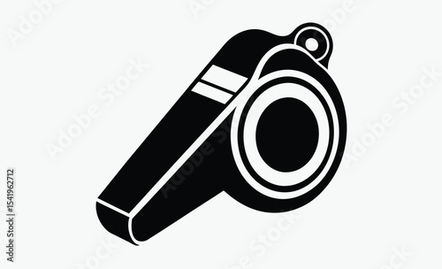 Whistle icon silhouette, line art vector, referee tool graphic, sports sound device, black shape illustration