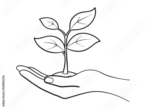 Continuous drawing line art of a sprout in the hands. Hand-drawn one line