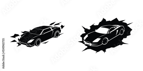 Minimal Bird’s-Eye Silhouette of a Sporty Sports Car Tearing Down the Track on White Background