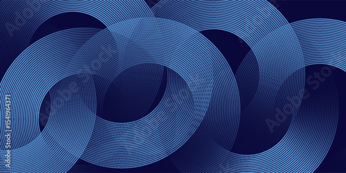 Blue abstract background with glowing circles. Swirl circular lines pattern. Geometric spiral. Twirl element. Modern graphic design. Futuristic technology